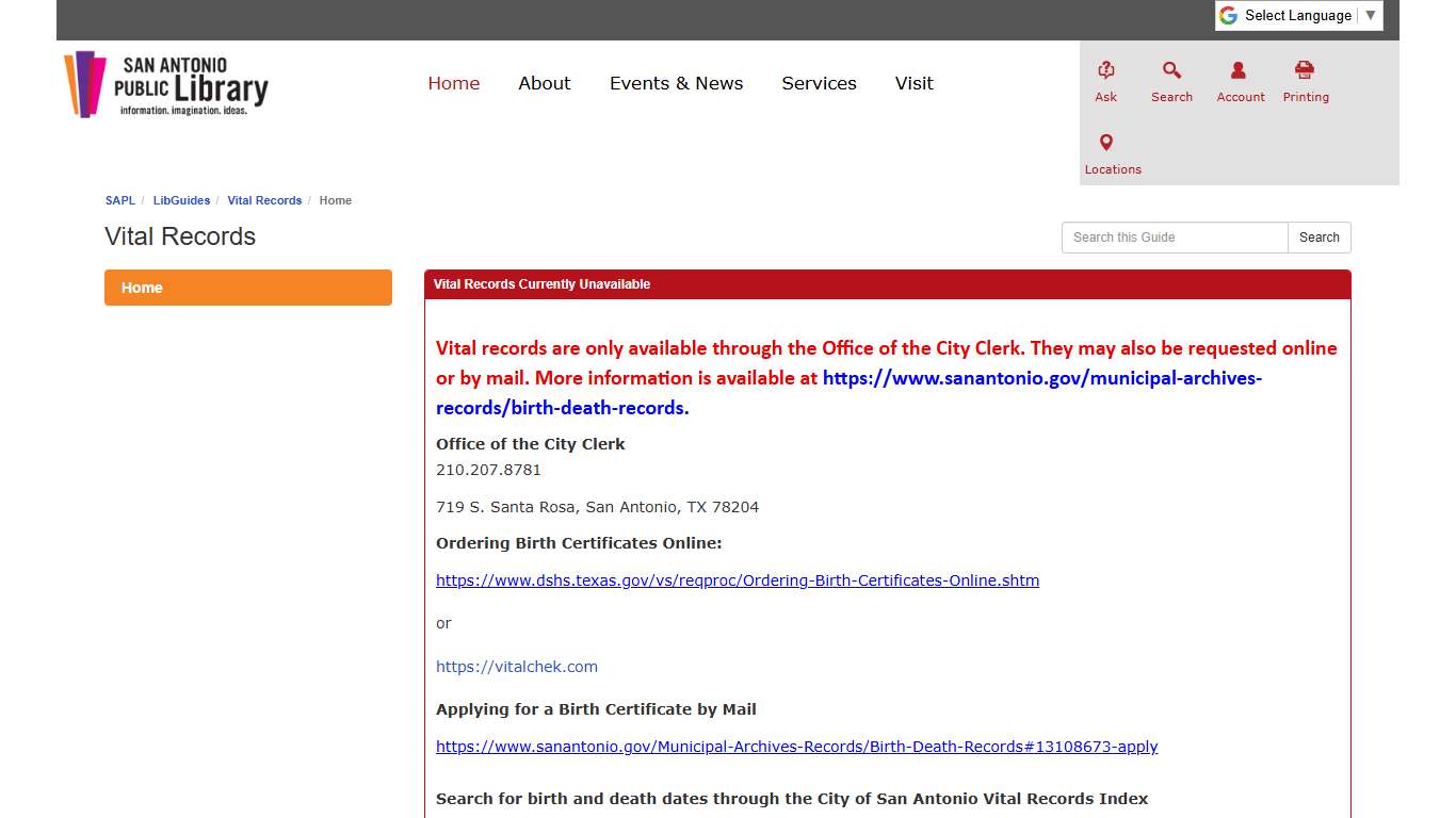 Home - Vital Records - LibGuides at San Antonio Public Library
